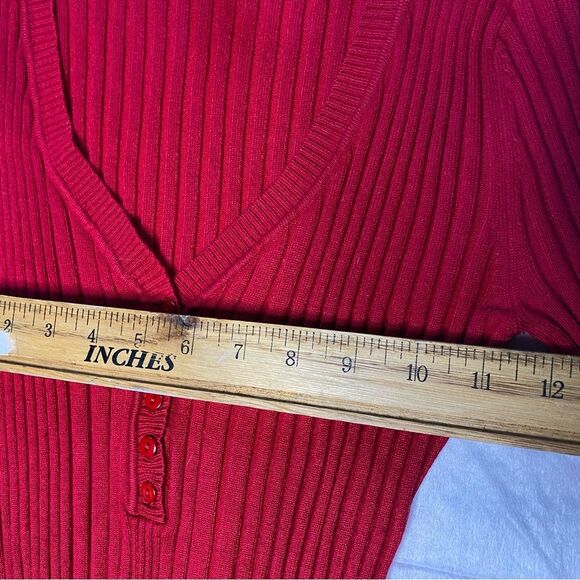 Vintage ITS OUR TIME Sweater Tight Fit Ribbed V-Neck Stretch 90s Womens L Red - Picture 7 of 10